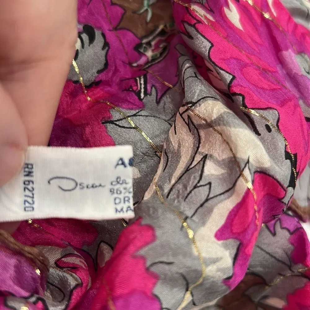 Oscar De la Renta brown and purple silk scarf with metallic details